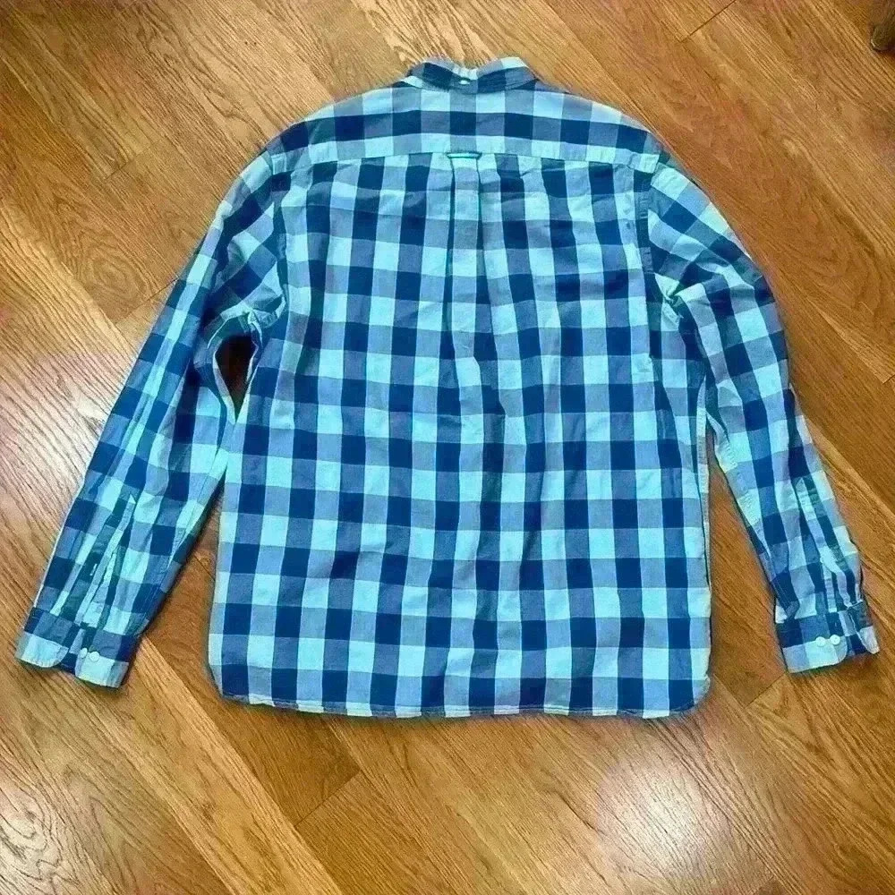 Lands' End Men's Size XL Button Down Blue Buffalo Check Oxford Shirt - Picture 4 of 5